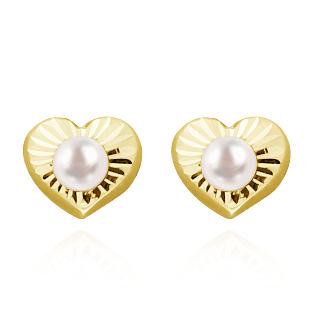 Aretes Corazón En Oro Amarillo De 14K Con Perla CSOS26584-P (9643234820376)