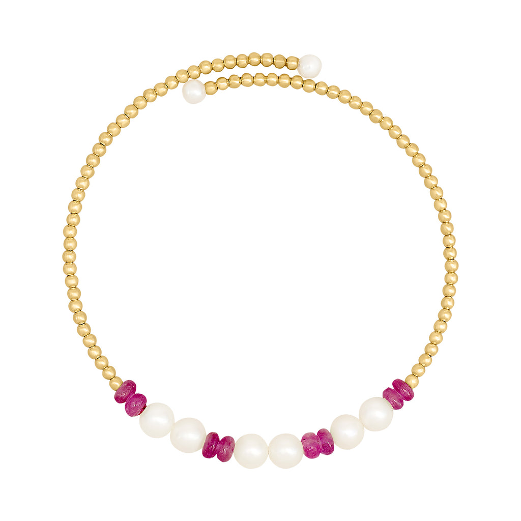 Pulsera Bolitas En Oro Amarillo De 14K Con Rubí Y Perlas WAINPG-00989R (9643234754840)