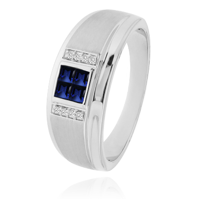 Anillo Cuadrado En Oro Blanco De 14K Con Zafiro Y Diamante RNPM50174S