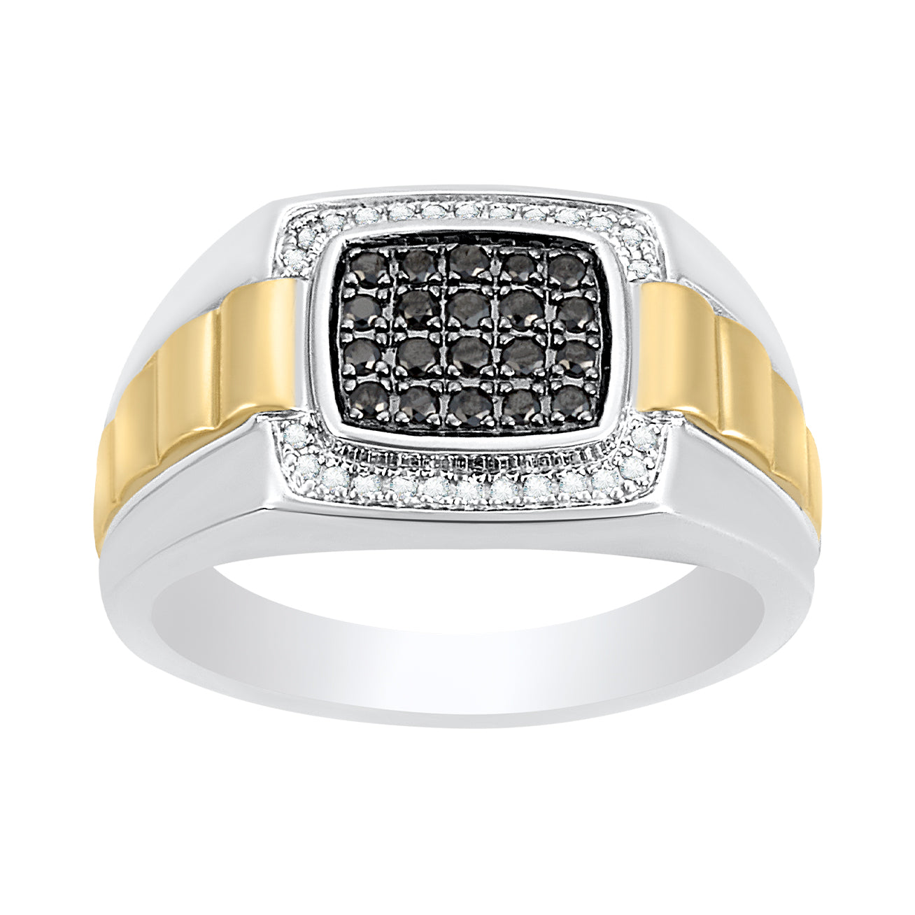 Anillo Cuadrado En Oro Amarillo Y Blanco De 14K Con Diamante