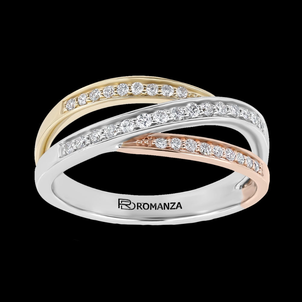 Anillo Churumbela Triple Linea Corte Brillante En Oro Florentino